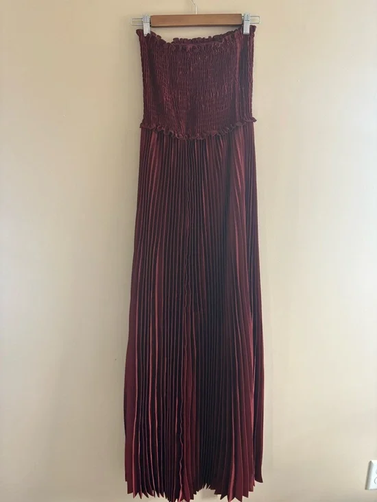 Lulus Damira Rust Satin Pleated Strapless Maxi Dress Size Medium Formal Wedding - Picture 6 of 11